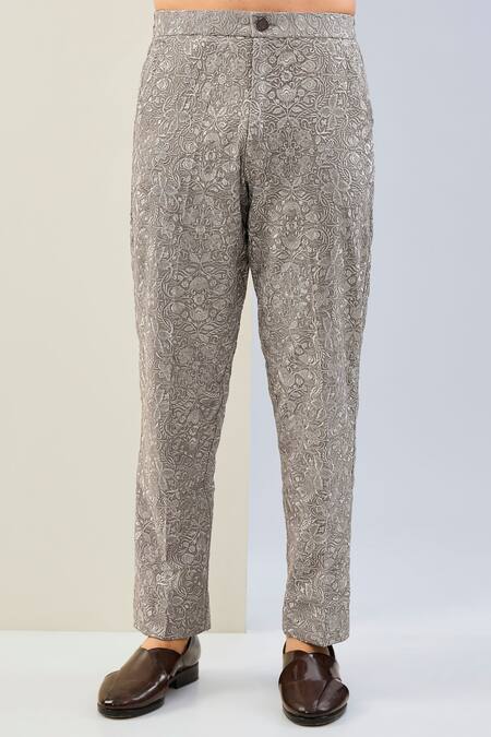 Rabani & Rakha Gray Georgette Embroidery Floral Thread Shirt And Pant Set Online at Aza Fashions Rabani & Rakha_Gray Georgette Embroidery Floral Thread Shirt And Pant Set _Online_at_Aza_Fashions