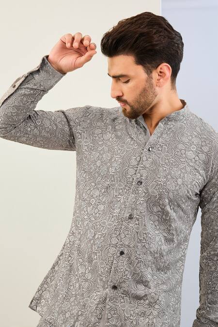 Buy Rabani & Rakha Gray Georgette Embroidery Floral Thread Shirt And Pant Set Online at Aza Fashions Buy_Rabani & Rakha_Gray Georgette Embroidery Floral Thread Shirt And Pant Set _Online_at_Aza_Fashions