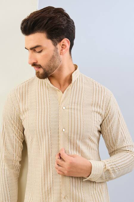 Rabani & Rakha_Cream Georgette Embroidery Shirt And Pant Set _Online_at_Aza_Fashions