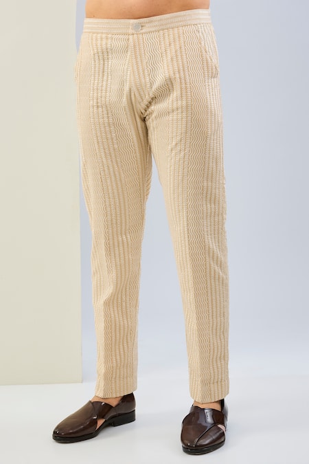 Buy_Rabani & Rakha_Cream Georgette Embroidery Shirt And Pant Set _Online_at_Aza_Fashions