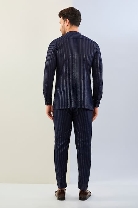 Shop Rabani & Rakha Blue Georgette Sequins, Embroidery Shirt And Pant Set at Aza Fashions Shop_Rabani & Rakha_Blue Georgette Sequins, Embroidery Shirt And Pant Set _at_Aza_Fashions