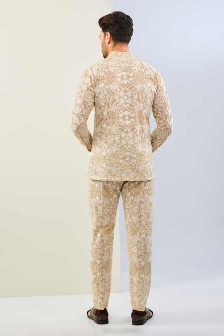 Shop Rabani & Rakha Beige Georgette Embroidery Floral Vine Pant Set at Aza Fashions Shop_Rabani & Rakha_Beige Georgette Embroidery Floral Vine Pant Set _at_Aza_Fashions