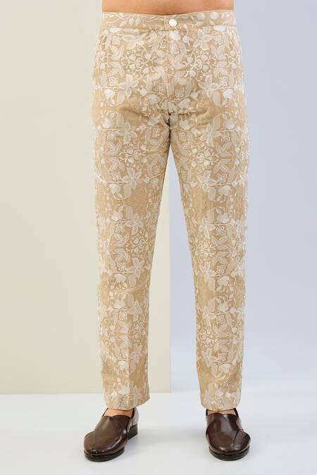 Rabani & Rakha Beige Georgette Embroidery Floral Vine Pant Set Online at Aza Fashions Rabani & Rakha_Beige Georgette Embroidery Floral Vine Pant Set _Online_at_Aza_Fashions