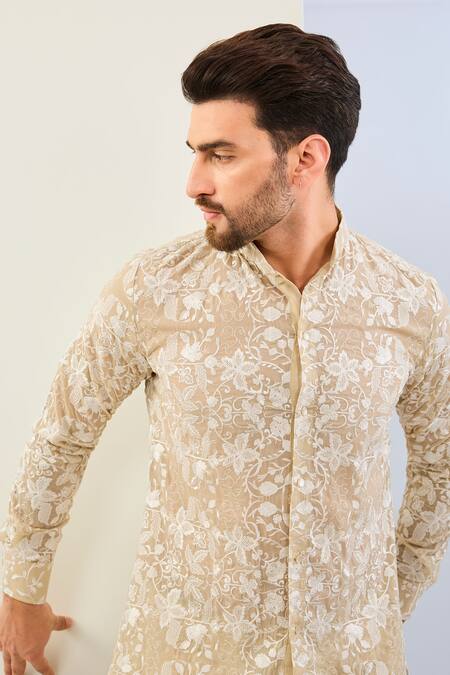 Buy Rabani & Rakha Beige Georgette Embroidery Floral Vine Pant Set Online at Aza Fashions Buy_Rabani & Rakha_Beige Georgette Embroidery Floral Vine Pant Set _Online_at_Aza_Fashions