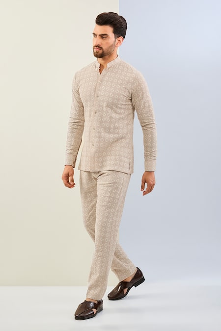 Rabani & Rakha Geometric Embroidered Shirt With Pant 