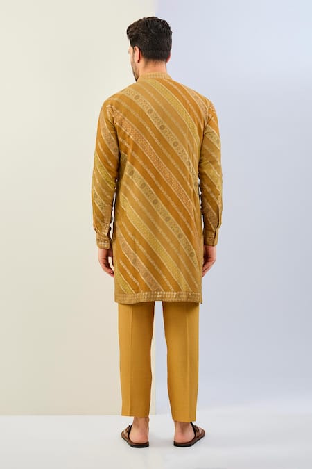 Shop Rabani & Rakha Yellow Georgette, Cotton, Silk Sequins, Bandhani Leheriya Print Kurta Set at Aza Fashions Shop_Rabani & Rakha_Yellow Georgette, Cotton, Silk Sequins, Bandhani Leheriya Print Kurta Set _at_Aza_Fashions