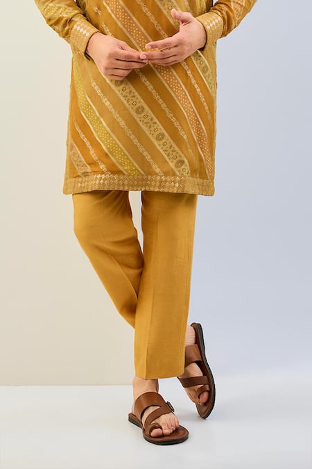Rabani & Rakha Yellow Georgette, Cotton, Silk Sequins, Bandhani Leheriya Print Kurta Set Online at Aza Fashions Rabani & Rakha_Yellow Georgette, Cotton, Silk Sequins, Bandhani Leheriya Print Kurta Set _Online_at_Aza_Fashions
