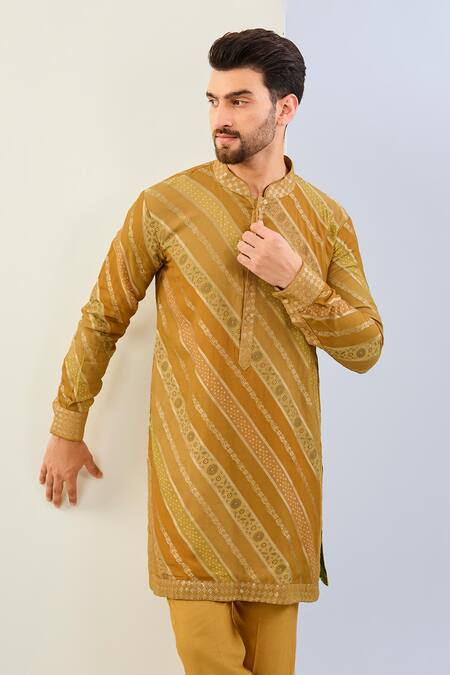 Buy Rabani & Rakha Yellow Georgette, Cotton, Silk Sequins, Bandhani Leheriya Print Kurta Set Online at Aza Fashions Buy_Rabani & Rakha_Yellow Georgette, Cotton, Silk Sequins, Bandhani Leheriya Print Kurta Set _Online_at_Aza_Fashions