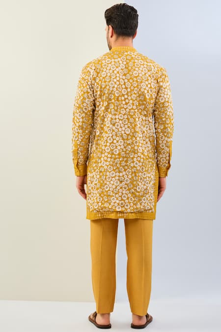 Shop Rabani & Rakha Yellow Georgette, Cotton, Silk Embroidery Floral Thread Kurta Set at Aza Fashions Shop_Rabani & Rakha_Yellow Georgette, Cotton, Silk Embroidery Floral Thread Kurta Set _at_Aza_Fashions