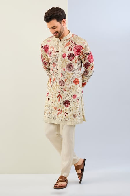 Rabani & Rakha Floral Embroidered Straight Kurta With Pant 