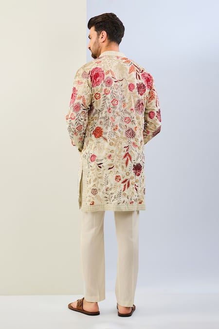 Shop Rabani & Rakha Off White Georgette, Cotton, Silk Embroidery Floral Kurta Set at Aza Fashions Shop_Rabani & Rakha_Off White Georgette, Cotton, Silk Embroidery Floral Kurta Set _at_Aza_Fashions