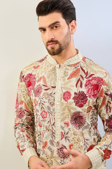 Buy Rabani & Rakha Off White Georgette, Cotton, Silk Embroidery Floral Kurta Set Online at Aza Fashions Buy_Rabani & Rakha_Off White Georgette, Cotton, Silk Embroidery Floral Kurta Set _Online_at_Aza_Fashions