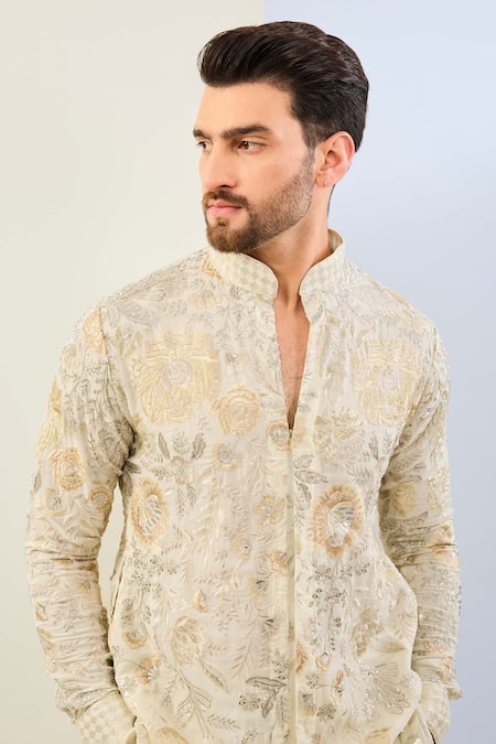 Buy Rabani & Rakha Off White Georgette, Cotton, Silk Embroidery Botanical Kurta Set Online at Aza Fashions Buy_Rabani & Rakha_Off White Georgette, Cotton, Silk Embroidery Botanical Kurta Set _Online_at_Aza_Fashions