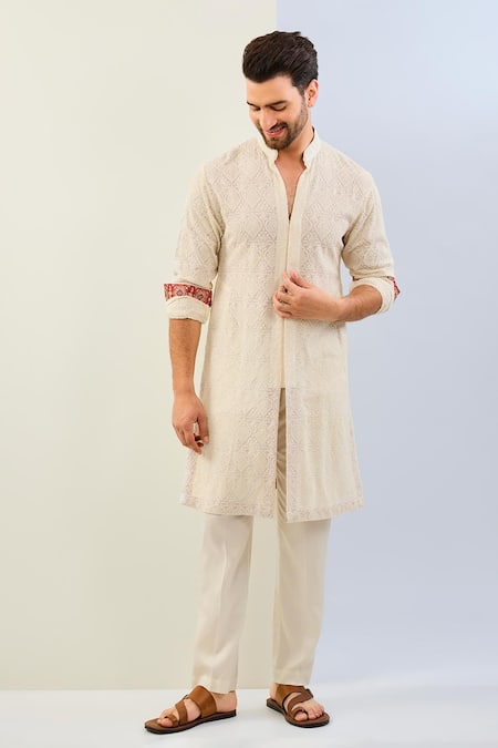 Rabani & Rakha Thread Embroidered Straight Kurta With Pant 