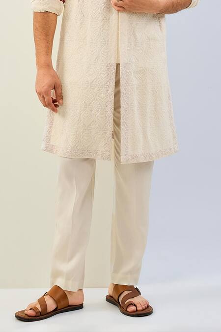 Rabani & Rakha Ivory Georgette, Cotton, Silk Embroidery Thread Kurta Set Online at Aza Fashions Rabani & Rakha_Ivory Georgette, Cotton, Silk Embroidery Thread Kurta Set _Online_at_Aza_Fashions