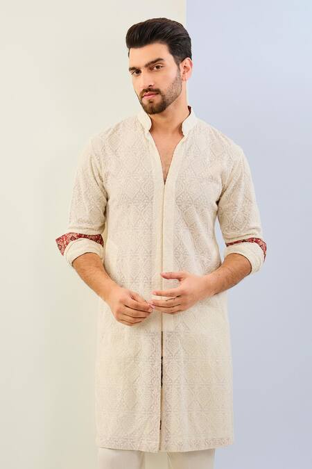 Buy Rabani & Rakha Ivory Georgette, Cotton, Silk Embroidery Thread Kurta Set Online at Aza Fashions Buy_Rabani & Rakha_Ivory Georgette, Cotton, Silk Embroidery Thread Kurta Set _Online_at_Aza_Fashions