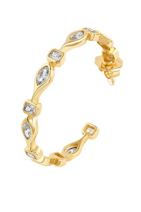 Shop_Isharya_Gold Plated Crystals Embellished Hoops_Online_at_Aza_Fashions