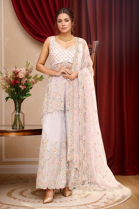 Kalighata Floral Hand Embroidered Kurta Sharara Set 