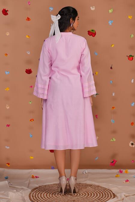 Shop Tangerine By Asfa Pink Chanderi Embroidery Collared Hand Midi Dress at Aza Fashions Shop_Tangerine By Asfa_Pink Chanderi Embroidery Collared Hand Midi Dress_at_Aza_Fashions