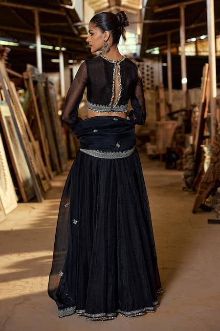 Karishma Khanduja Bareilly Black Placement Embroidered Lehenga Set 