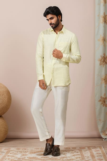 Ewoke_Off White Hemp Pintucked Shirt _Online_at_Aza_Fashions