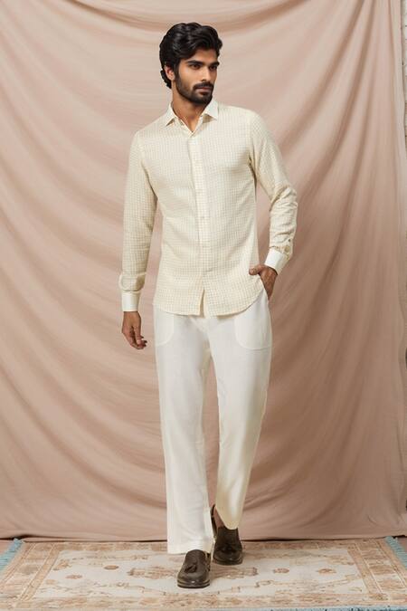 Ewoke_Off White Tencel Checkered Shirt _Online_at_Aza_Fashions