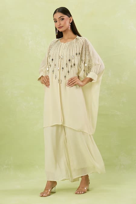 STUDIO A Ivory Embroidered Kaftan Pant Set 