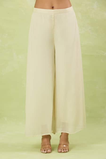Studio A_Ivory Silk, Chiffon Cut Work Round Neck Embroidered Kaftan Pant Set _Online_at_Aza_Fashions