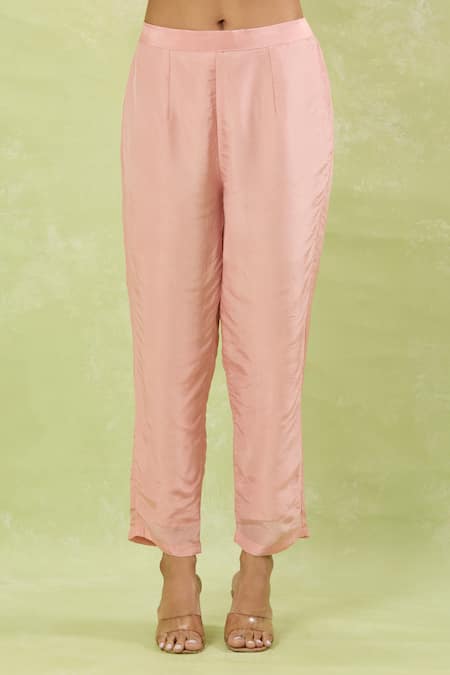 Shop Studio A Pink Silk, Georgette Cut Work Bloom Embroidered Asymmetric Kaftan And Pant Set Online at Aza Fashions Shop_Studio A_Pink Silk, Georgette Cut Work Bloom Embroidered Asymmetric Kaftan And Pant Set _Online_at_Aza_Fashions