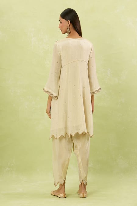 Shop Studio A Ivory Tissue Embroidery, Cut Work V-neck Mor Bagh Anarkali Set at Aza Fashions Shop_Studio A_Ivory Tissue Embroidery, Cut Work V-neck Mor Bagh Anarkali Set _at_Aza_Fashions