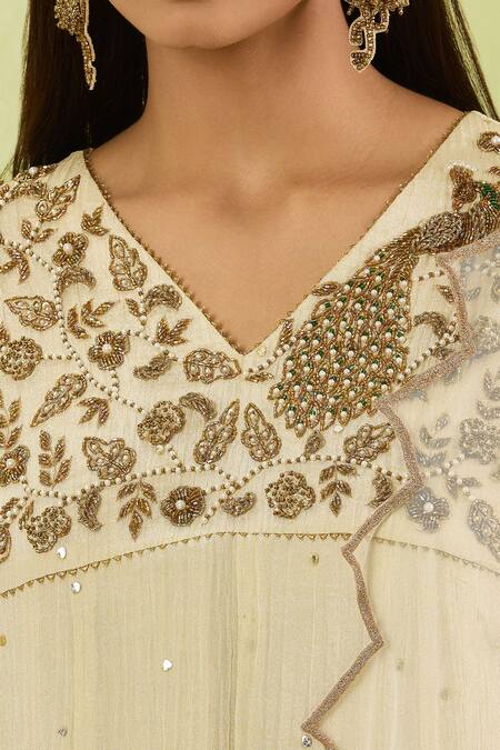 Buy Studio A Ivory Tissue Embroidery, Cut Work V-neck Mor Bagh Anarkali Set Online at Aza Fashions Buy_Studio A_Ivory Tissue Embroidery, Cut Work V-neck Mor Bagh Anarkali Set _Online_at_Aza_Fashions