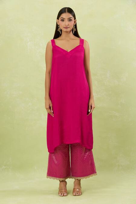 Studio A Pink Organza Embroidery, Lace V-neck Nakshi Bloom Kurta Set at Aza Fashions Studio A_Pink Organza Embroidery, Lace V-neck Nakshi Bloom Kurta Set _at_Aza_Fashions