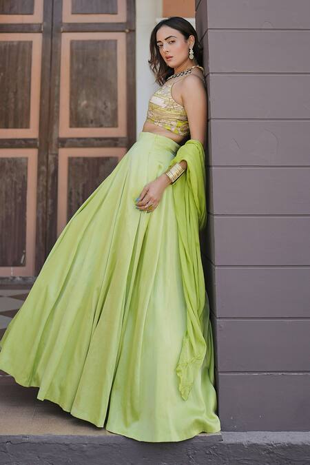 Buy Koswi Cream Viscose Sequins, Beads V-neck Geometric Embroidered Lehenga Set Online at Aza Fashions Buy_Koswi_Cream Viscose Sequins, Beads V-neck Geometric Embroidered Lehenga Set _Online_at_Aza_Fashions