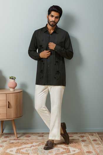 Shop_Ewoke_Black Tencel Embroidery Floral Shirt 