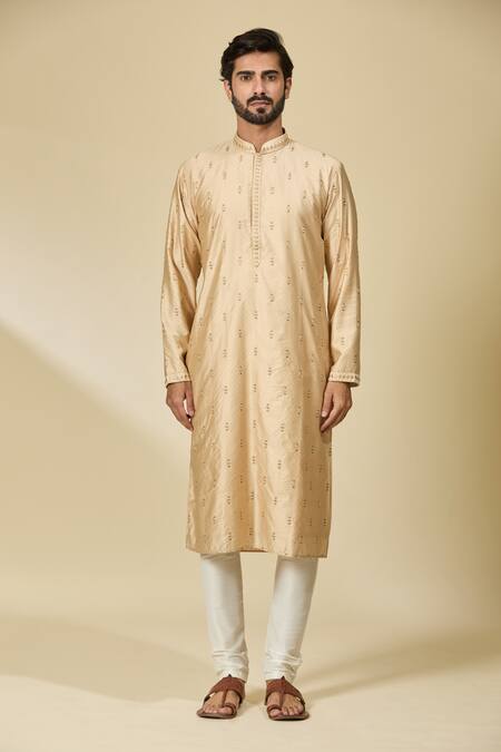 Arihant Rai Sinha_Gold Viscose, Polyester Embroidery Butti Kurta Set _Online_at_Aza_Fashions