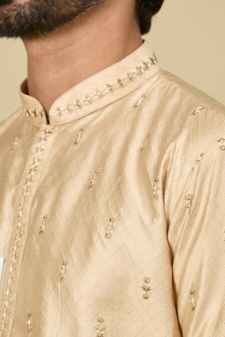 Arihant Rai Sinha_Gold Viscose, Polyester Embroidery Butti Kurta Set _at_Aza_Fashions