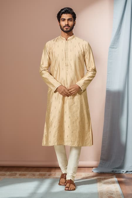 Arihant Rai Sinha Gold Viscose Embroidery Champagne Butti Kurta 