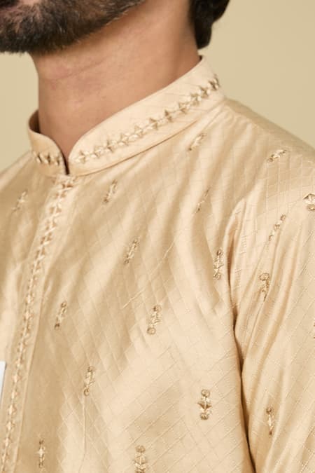 Buy_Arihant Rai Sinha_Gold Viscose Embroidery Champagne Butti Kurta _Online_at_Aza_Fashions