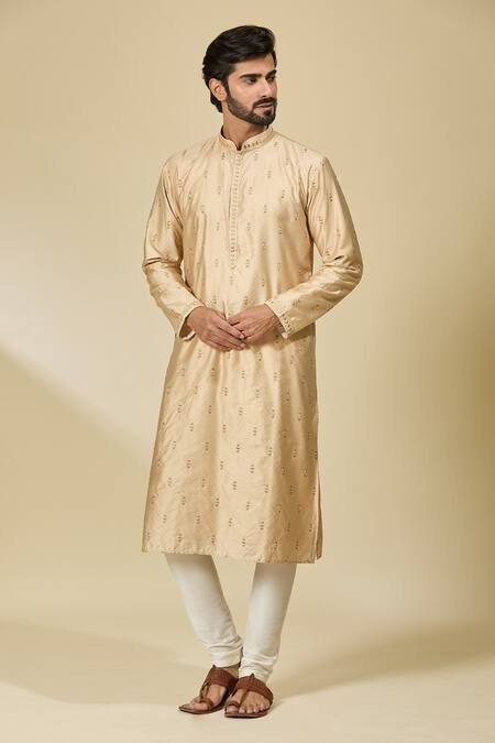 Arihant Rai Sinha_Gold Viscose Embroidery Champagne Butti Kurta _at_Aza_Fashions
