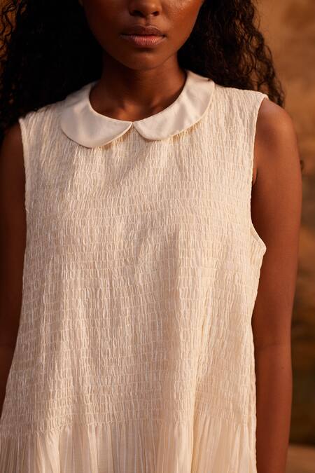 Ahmev Ivory Cotton Collared Peter Pan Midi Dress Online at Aza Fashions Ahmev_Ivory Cotton Collared Peter Pan Midi Dress _Online_at_Aza_Fashions