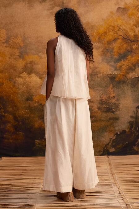 Shop_Ahmev_Ivory Organza Embroidery Round Neck Floral Top _at_Aza_Fashions