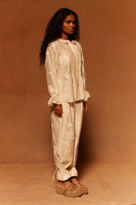 Buy Ahmev Ivory Silk Organza, Cotton Embroidery Collared Applique Shirt Online at Aza Fashions Buy_Ahmev_Ivory Silk Organza, Cotton Embroidery Collared Applique Shirt _Online_at_Aza_Fashions