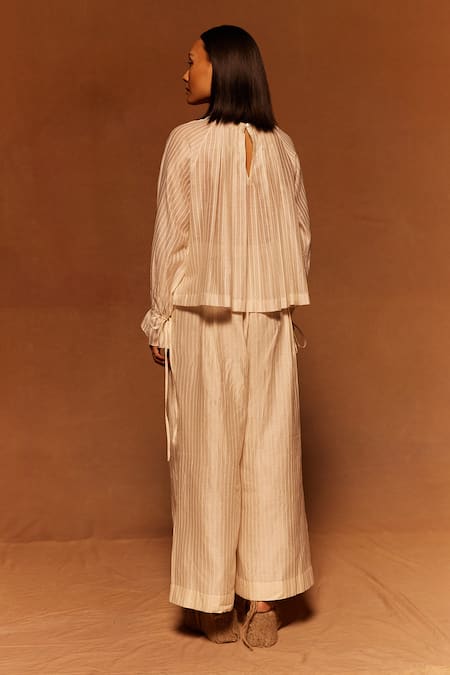 Shop_Ahmev_Ivory Cotton Box Pleated Top _at_Aza_Fashions