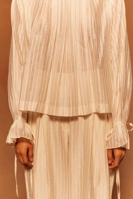 Ahmev_Ivory Cotton Box Pleated Top _Online_at_Aza_Fashions