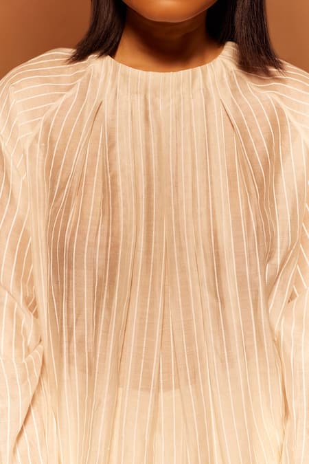 Shop_Ahmev_Ivory Cotton Box Pleated Top _Online_at_Aza_Fashions