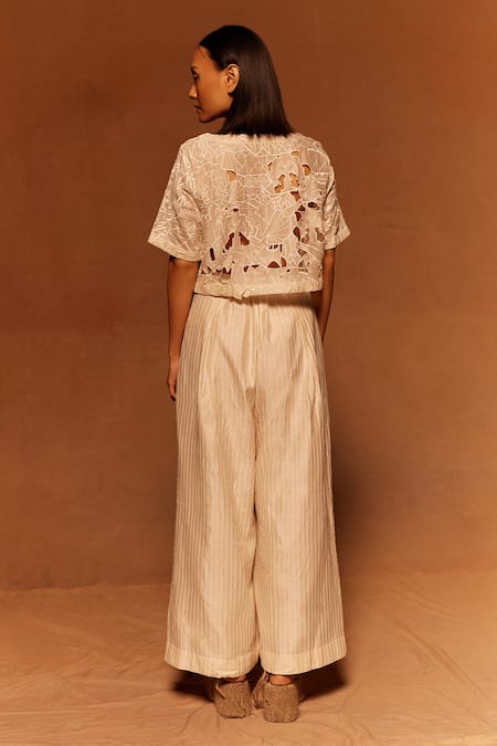 Ahmev Ivory Abstract Cutwork Top 