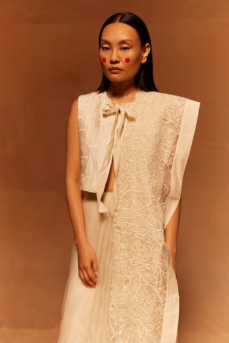 Ahmev Ivory Abstract Embroidered Jacket 