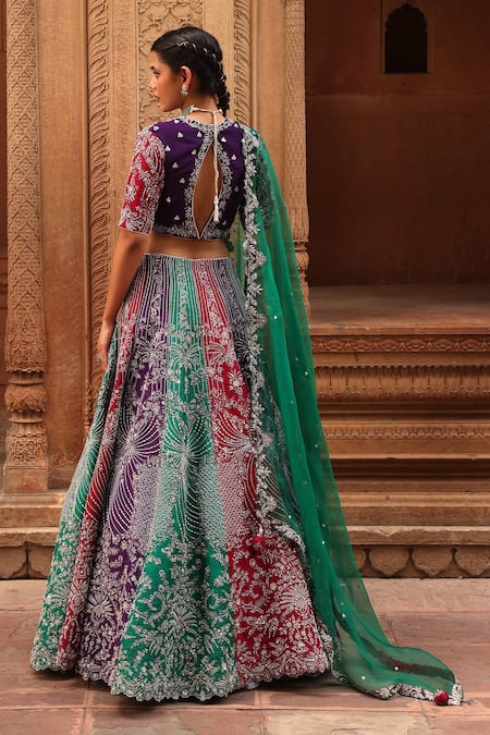 Label Moni K Colorblock Embroidered Bridal Lehenga Set 
