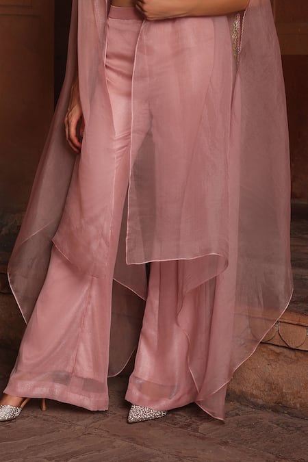 Buy Label Moni K Pink Georgette Cut Work, Embroidery Sweetheart Neck Floral Cape Set Online at Aza Fashions Buy_Label Moni K_Pink Georgette Cut Work, Embroidery Sweetheart Neck Floral Cape Set _Online_at_Aza_Fashions