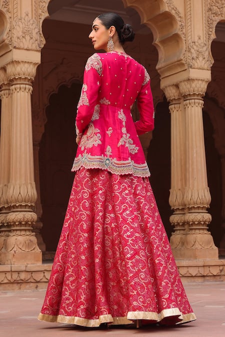 Label Moni K Geometric Bandhani Lehenga Set With Peplum Kurta 